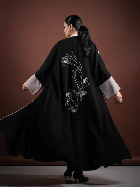 Abaya with a rose embroidery on the back