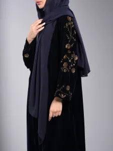 Navy velvet abaya/gold embroidery