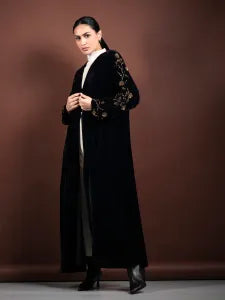 Navy velvet abaya/gold embroidery