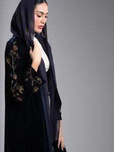 Navy velvet abaya/gold embroidery