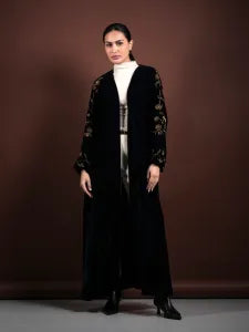 Navy velvet abaya/gold embroidery