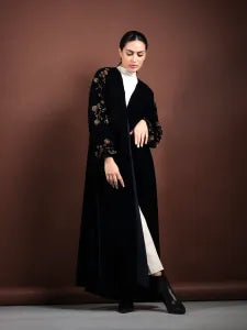Navy velvet abaya/gold embroidery