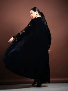 Navy velvet abaya/gold embroidery