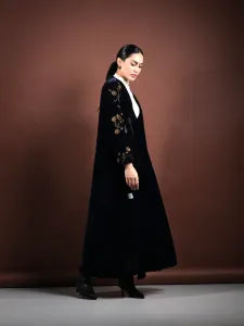 Navy velvet abaya/gold embroidery