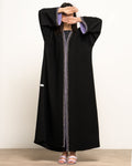 Black abaya with purple details