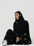 Black abaya with pink floral embroidery