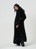 Black abaya with pink floral embroidery