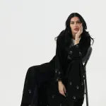 Abaya with embroidered floral edges