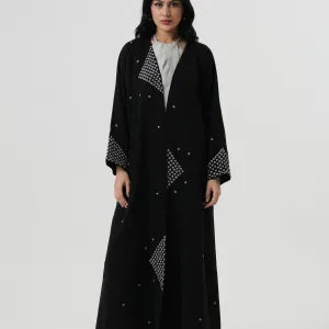 Embroidered abaya with gray stars