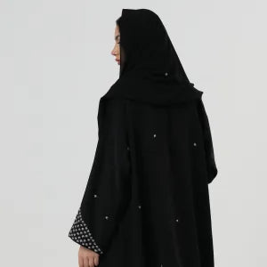 Embroidered abaya with gray stars