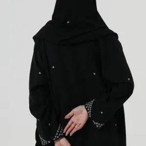Embroidered abaya with gray stars