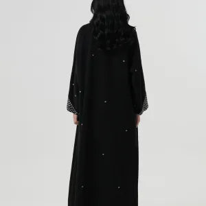 Embroidered abaya with gray stars