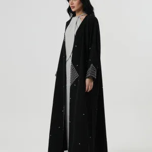 Embroidered abaya with gray stars