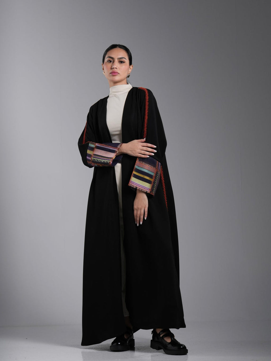 Black abaya with colorful sleeves