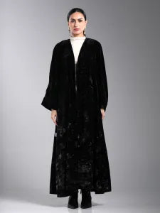 Velvet abaya with shiny colorful trim