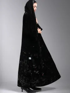 Velvet abaya with shiny colorful trim